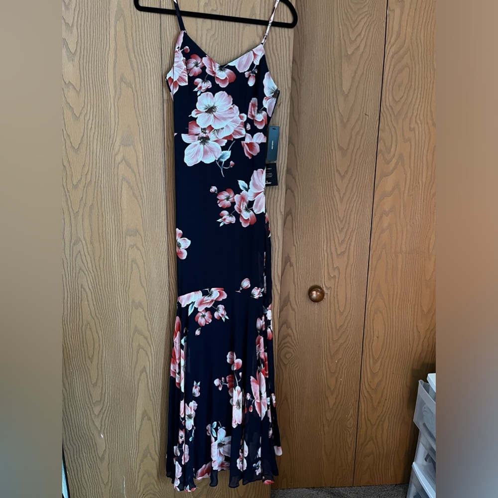 Lulu maxi dress. With tags. Size small navy blue with pink flowers all over